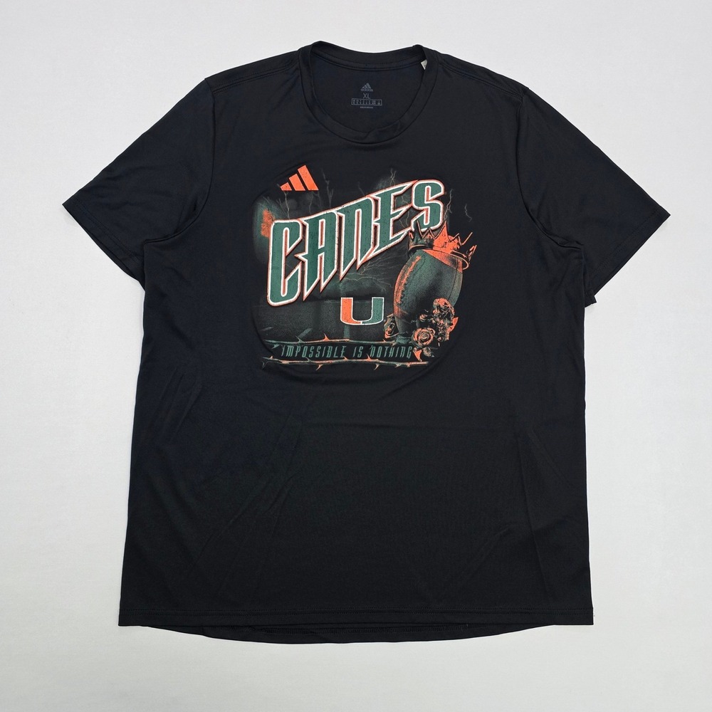 Adidas Miami Hurricanes Canes Shirt Mens XL Black Aeroready Graphic Tee